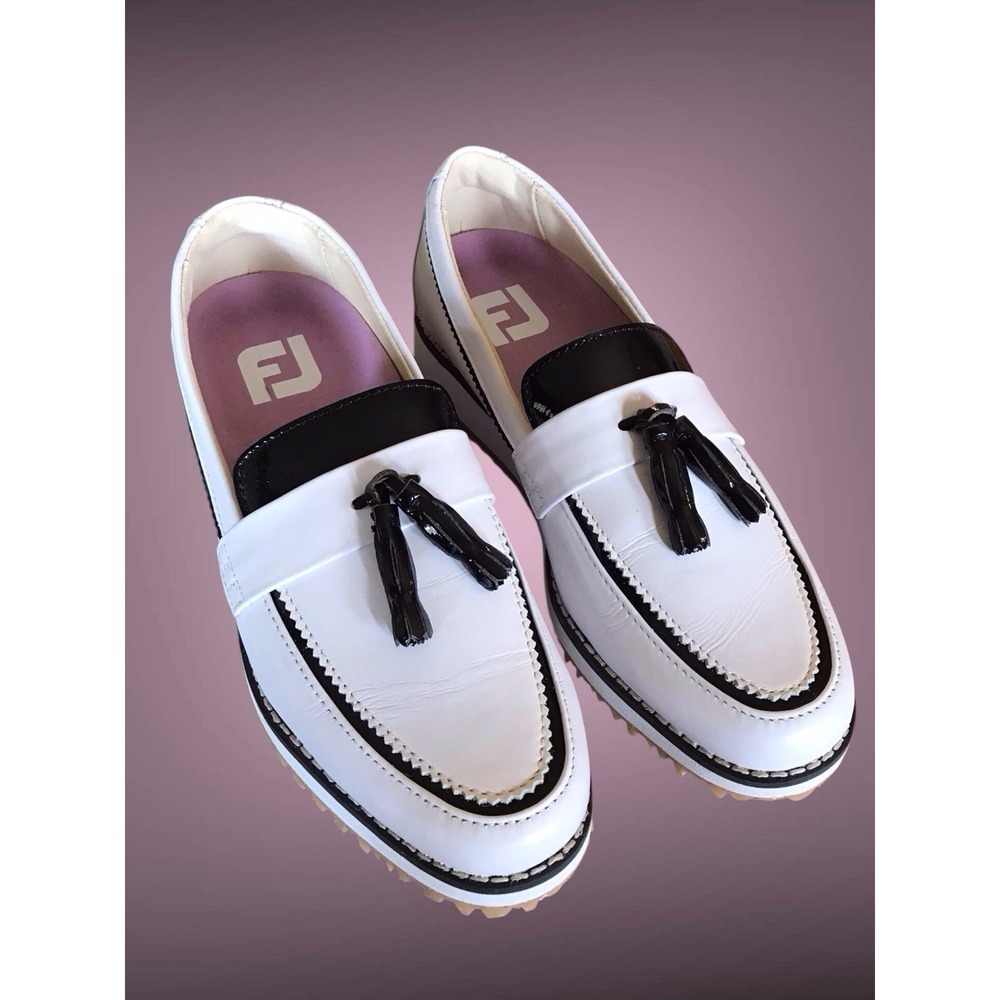 Women's FootJoy FJ SANDY #92383 Slip-On Golf Shoes White & Black Size‎ 5 M